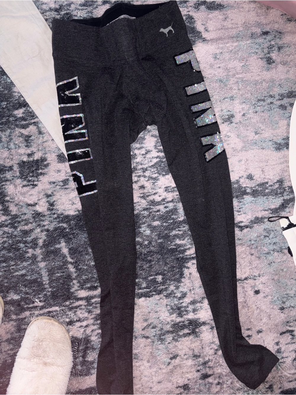 PINK Victoria's Secret Black Leggings with Iridescent Logo